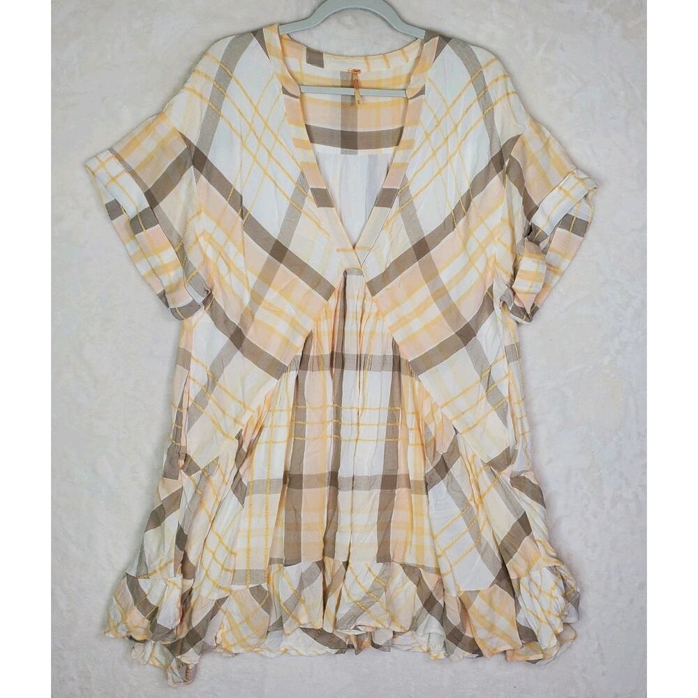 Free People Agnes Mini Babydoll Dress Tunic V Neck Pockets Rayon Lined Sz Medium